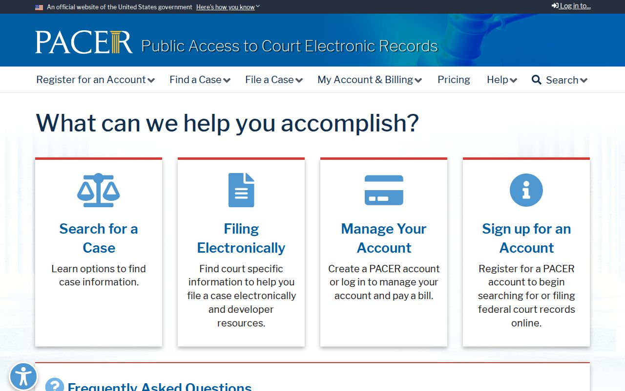 PACER federal court record search interface for Northern District cases