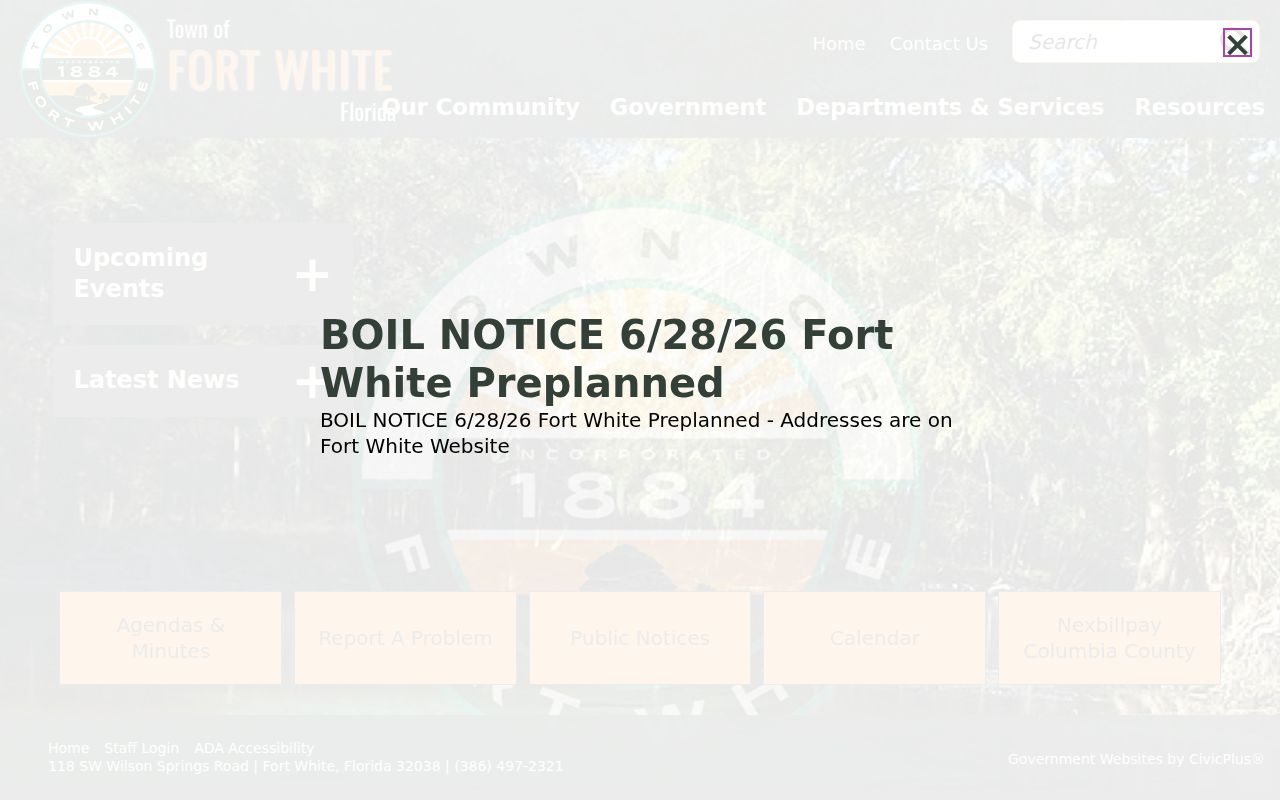 Fort White town government page for local record routing