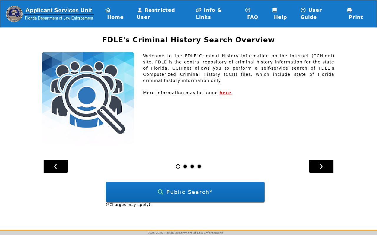 FDLE public name-based criminal history search interface