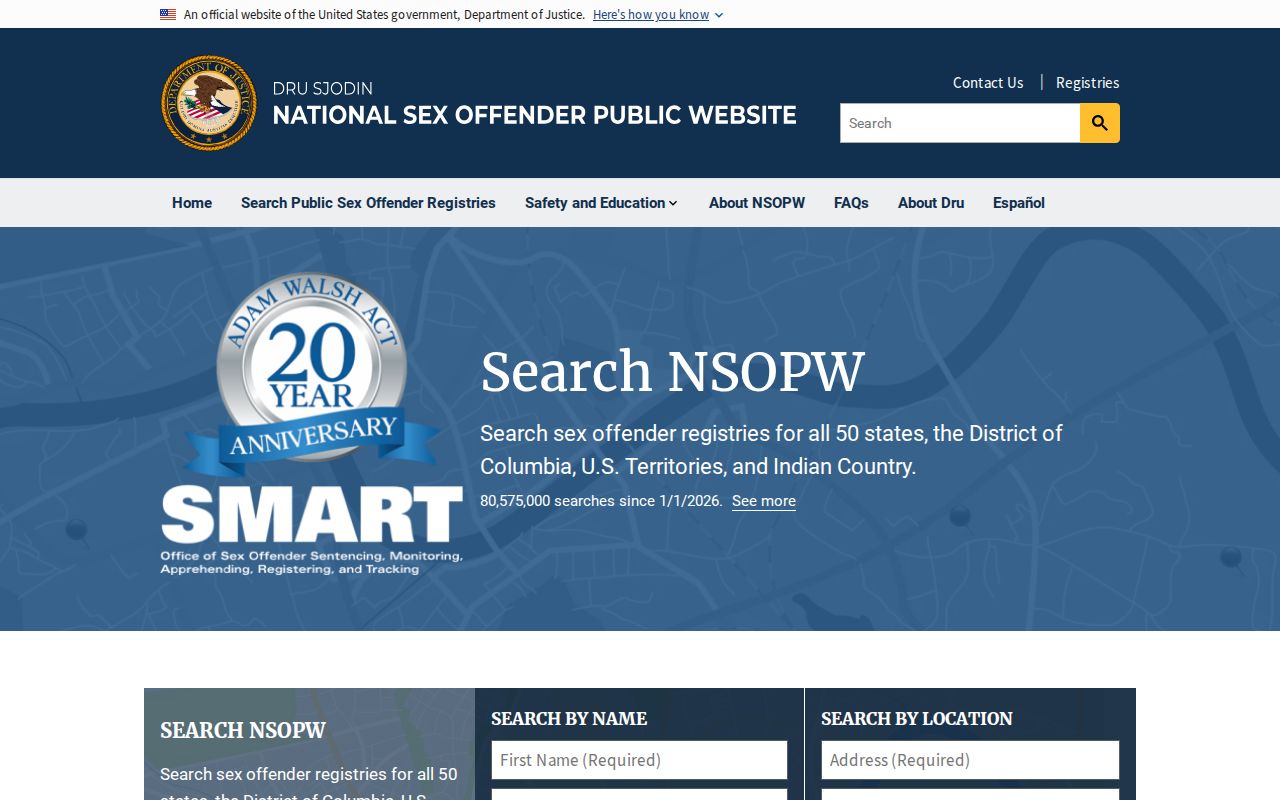 National registry search layer for Columbia County sex offender research